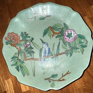 Vintage Japanese Crackle Finish 8.5” Shallow Bowl